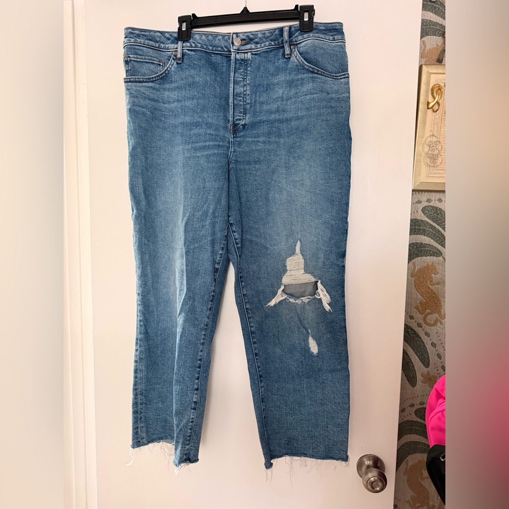 Express Light Blue Distressed Ankle Jeans